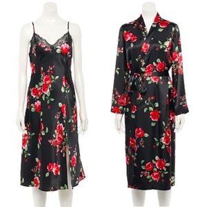 Floral Satin Nightgown & Robe NWOT